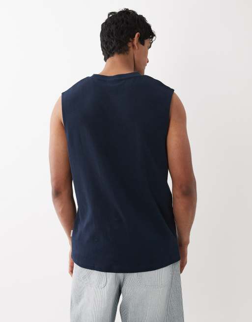 Camiseta azul marino sin mangas de tejido texturizado de Jack & Jones, 3 de 5