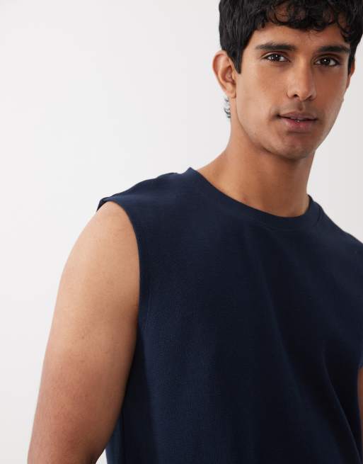 Camiseta azul marino sin mangas de tejido texturizado de Jack & Jones, 4 de 5