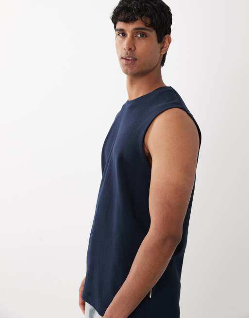 Camiseta azul marino sin mangas de tejido texturizado de Jack & Jones, 5 de 5