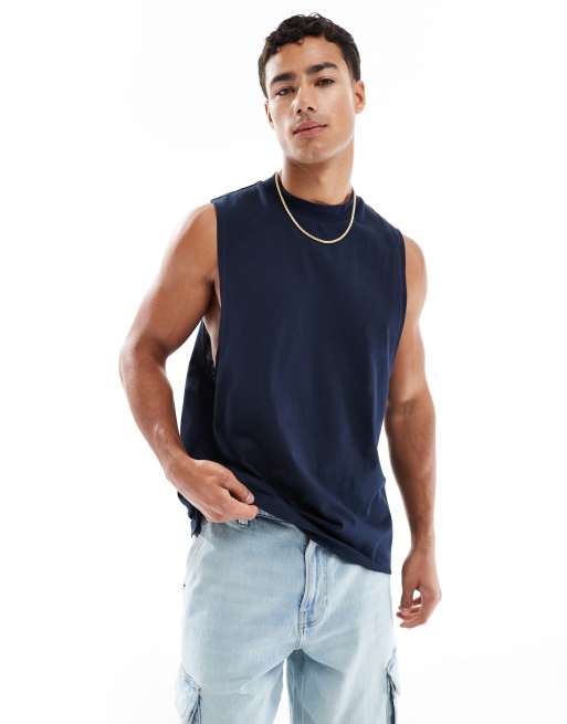 Camiseta azul marino sin mangas extragrande con estampado gráfico de ciudad de ASOS DESIGN , 3 de 4