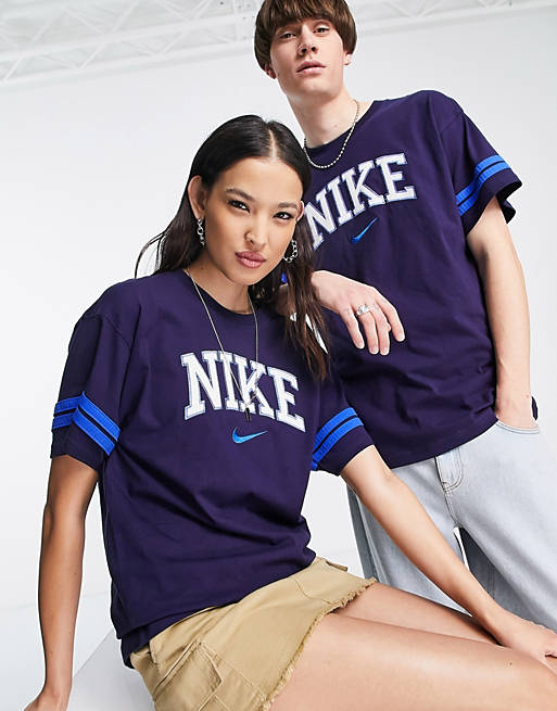 Hombre Tops | Camiseta azul marino unisex con estampado de estilo universitario retro de Nike - UD48854