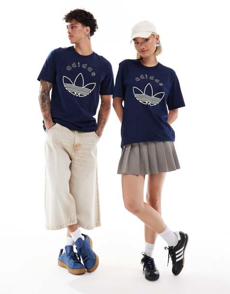 Camiseta azul marino unisex con estampado gráfico de trébol de adidas Originals - view 1