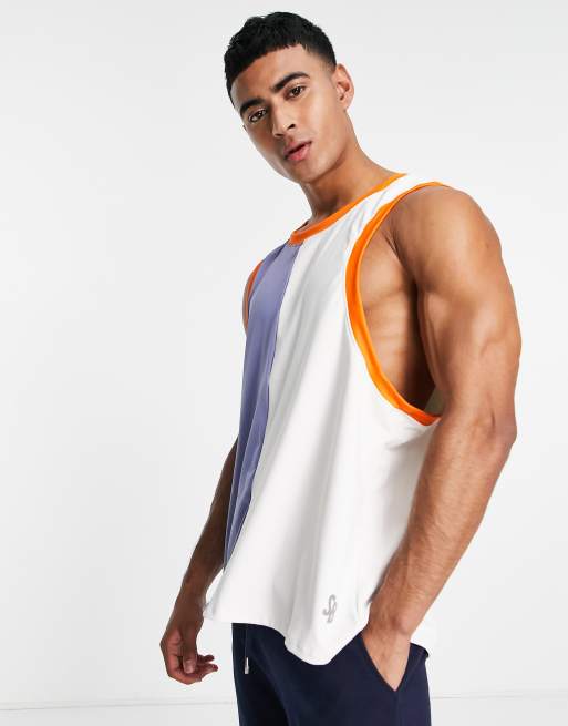 Camiseta azul marino y color crema sin mangas con diseño dividido de poliéster de South Beach 