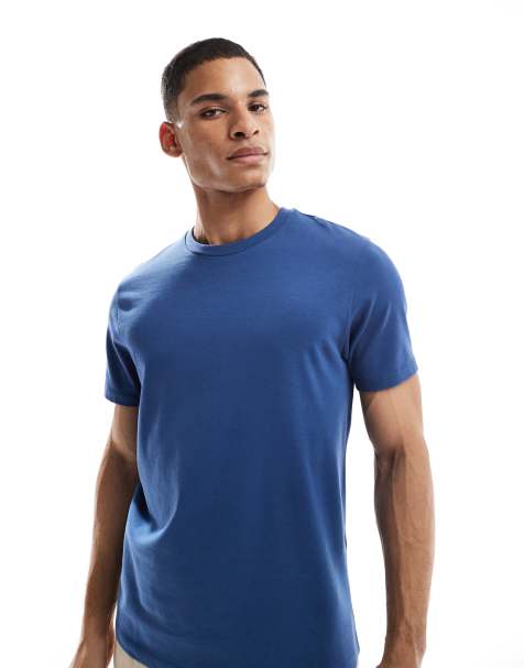 Camiseta azul medio con cuello redondo de tejido grueso de ASOS DESIGN - view 1