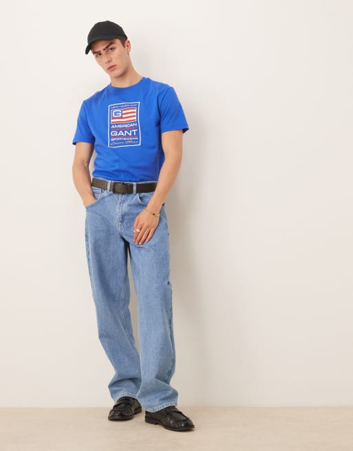 Camiseta azul medio con logo de bandera estadounidense estampado de GANT, 3 de 4