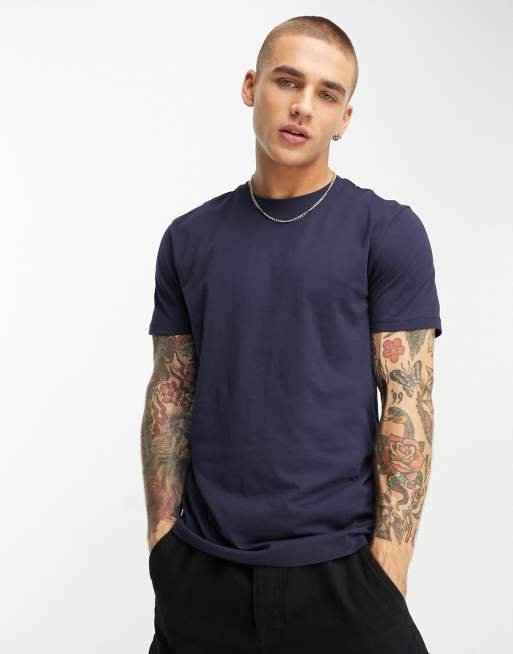 Camiseta azul oscuro con cuello redondo de New Look
