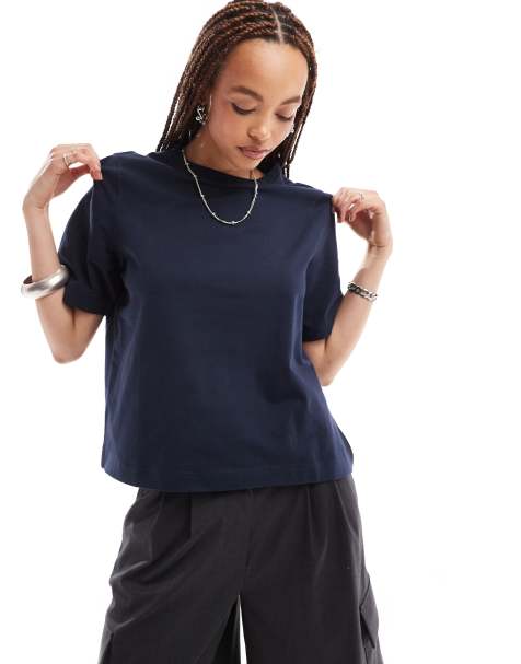 Camiseta azul oscuro de corte cuadrado Perfect de Weekday - view 1