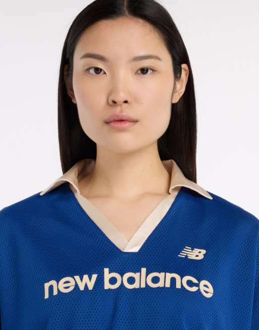 Camiseta azul oscuro de manga larga de malla de punto liso de New Balance, 3 de 4