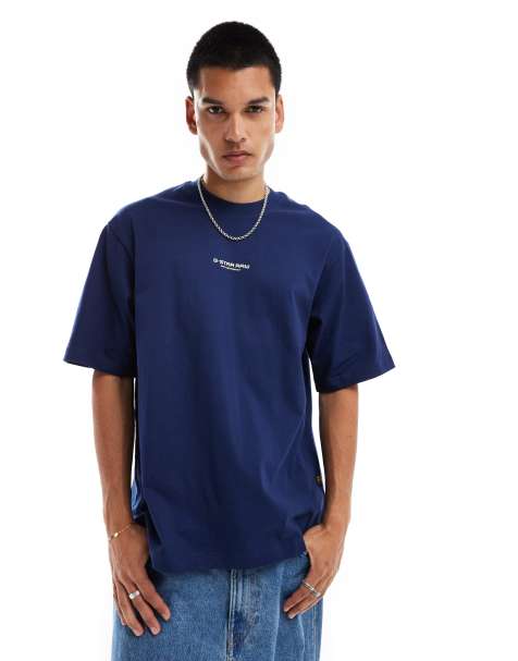 Camiseta azul oscuro extragrande con logo estampado en la parte central del pecho de G-Star - view 1