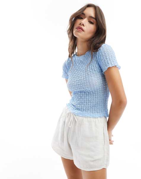 Camiseta azul pálido con diseño encogido de tejido texturizado Aware de Vero Moda - view 1