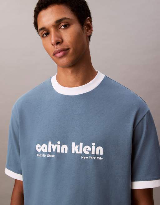Camiseta azul pálido de estilo retro con ribetes de Calvin Klein Jeans, 4 de 4