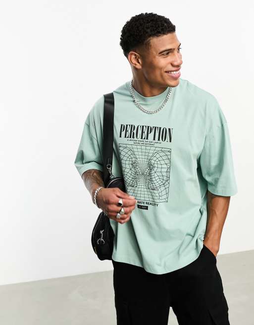 Camiseta azul pálido extragrande con estampado de líneas en la parte delantera de ASOS DESIGN