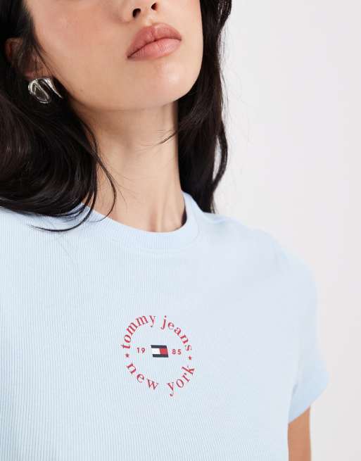 Camiseta azul pastel básica de corte slim con logo de canalé de Tommy Jeans, 3 de 4