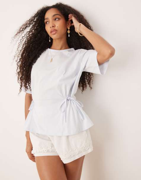 Camiseta azul pastel extragrande con detalle de lazada de ASOS DESIGN - view 1