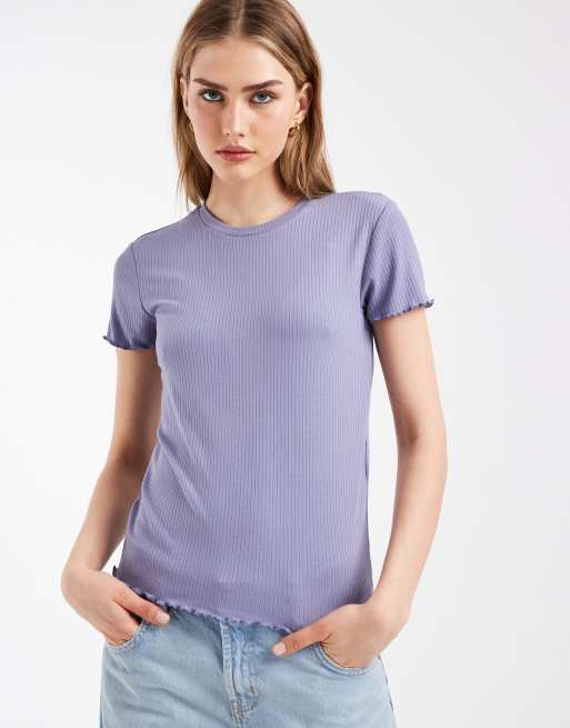 Camiseta azul pizarra con bordes ondulados de PIECES, 3 de 4