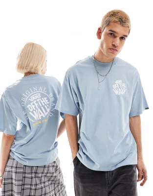 Camiseta azul polvoriento con logo circular estampado en la espalda de Vans