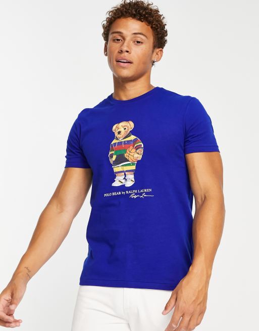 Camiseta azul real con estampado de oso estilo jugador de baloncesto de Polo Ralph Lauren
