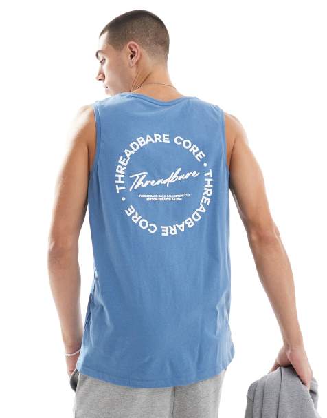 Camiseta azul sin mangas con logo estampado de Threadbare - view 1