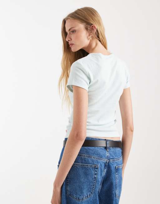 Camiseta azul tenue con diseño encogido de pointelle Dry Goods de Levi's, 4 de 4