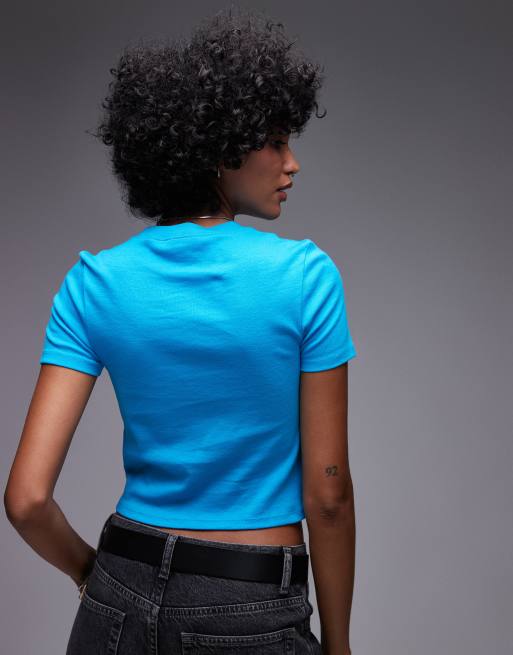 Camiseta azul turquesa básica con diseño encogido de Topshop , 4 de 4