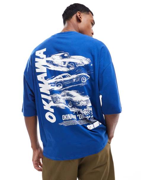 Camiseta azul ultragrande con estampado delantero y trasero de coches de ASOS DESIGN - view 1