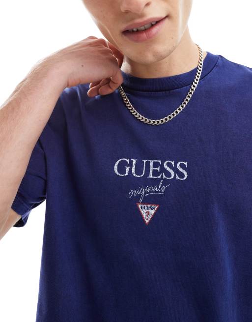 Camiseta azul unisex con logo estampado de GUESS Originals ASOS