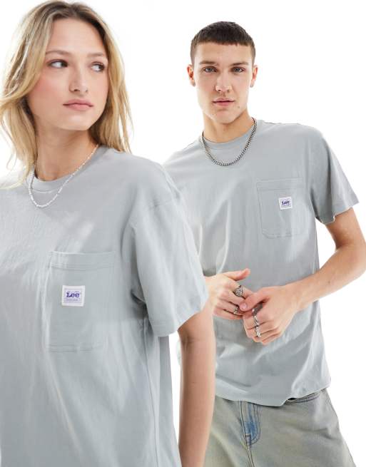 Camiseta azul verdoso claro unisex holgada de estilo worker con etiqueta en el bolsillo de Lee