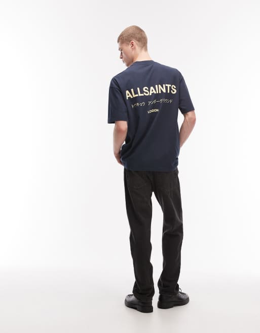 Camiseta azul y amarilla con logo y estampado en la espalda de AllSaints Underground, 2 de 5