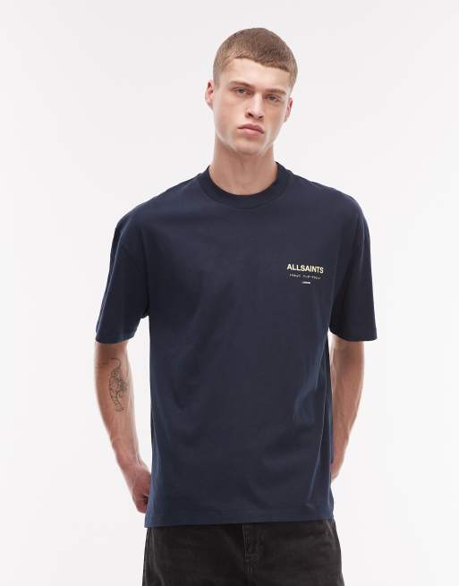Camiseta azul y amarilla con logo y estampado en la espalda de AllSaints Underground, 3 de 5