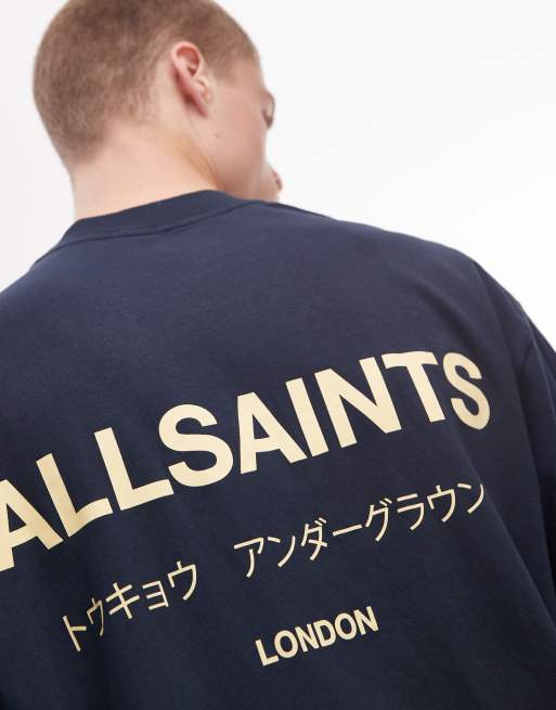 Camiseta azul y amarilla con logo y estampado en la espalda de AllSaints Underground, 5 de 5