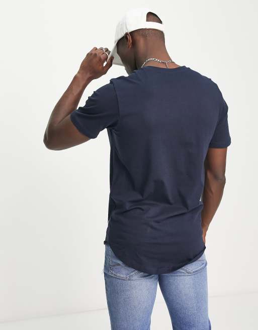 Camiseta básica larga con bajo redondeado azul marino de Jack & Jones, 2 de 4