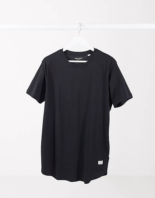 Camiseta básica larga negra con bajo redondeado de Jack & Jones Essentials