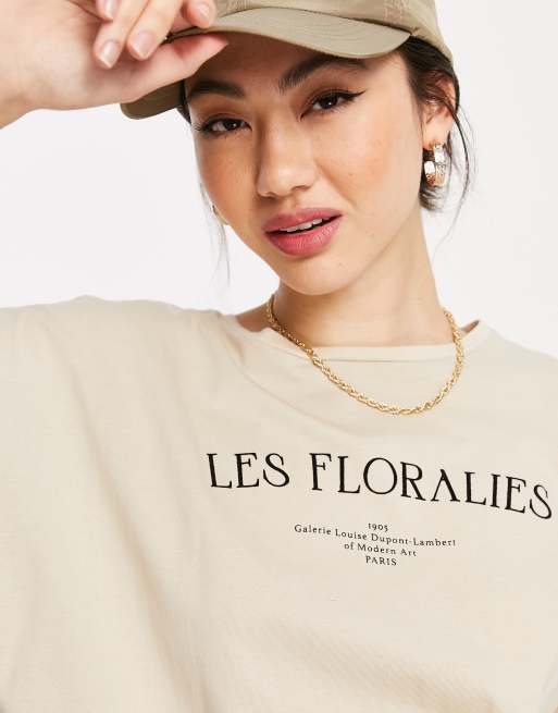 Camiseta beige de algodón Les Florales de Mango - BEIGE