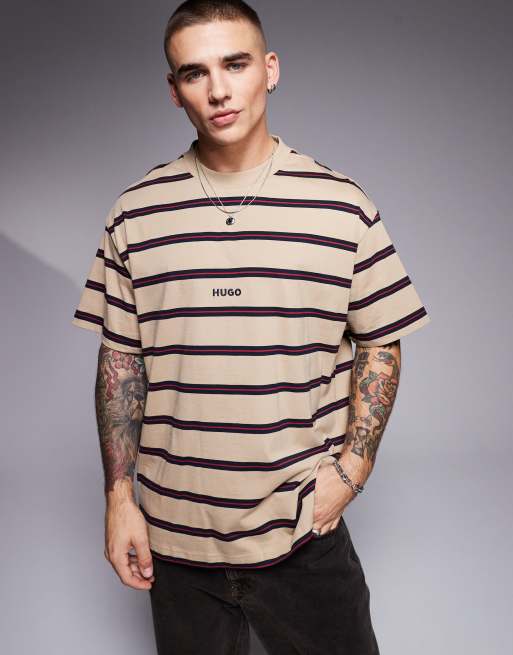 Camiseta beis a rayas azul oscuro horizontales extragrande Nistripo de HUGO Blue