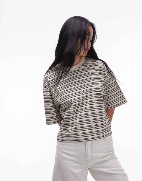 Camiseta beis a rayas de corte cuadrado extragrande de & Other Stories - view 1