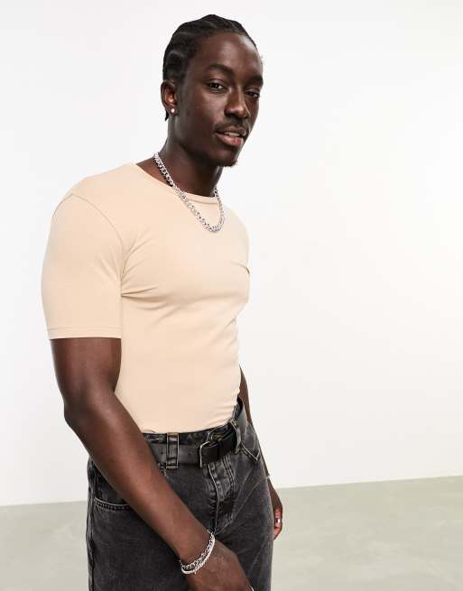Camiseta beis ajustada de canalé de ASOS DESIGN