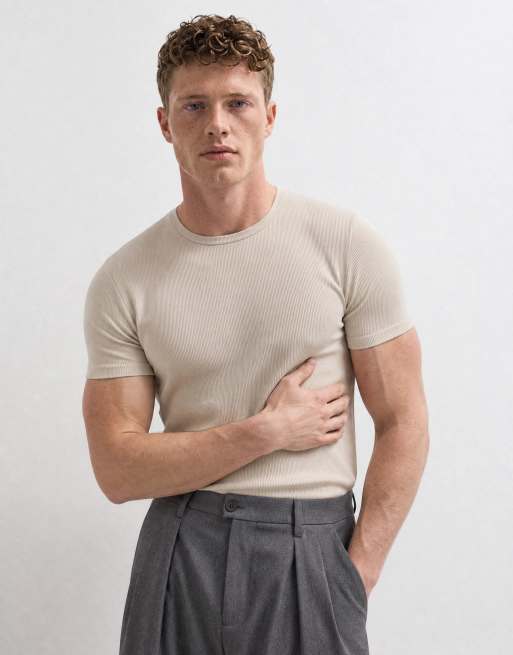 Camiseta beis básica ajustada de canalé de ASOS DESIGN, 10 de 10