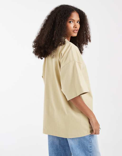 Camiseta beis caqui extragrande con sisas caídas de tejido grueso de & Other Stories, 3 de 4