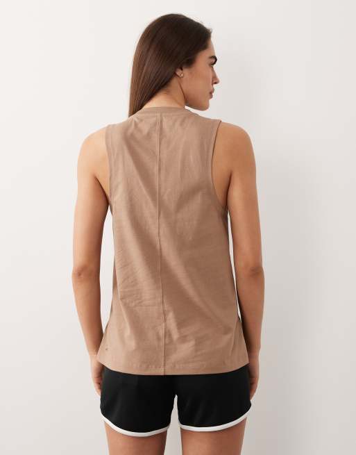 Camiseta beis cervatillo sin mangas con sisas caídas de tejido grueso de secado rápido de algodón Icon de 4505, 3 de 4