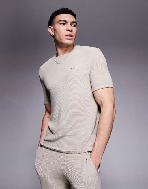 Camiseta beis claro de corte estándar con logo de canalé de BOSS Bodywear (parte de un conjunto)