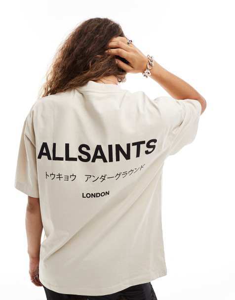 Camiseta beis claro extragrande Underground exclusiva en ASOS de AllSaints - view 1