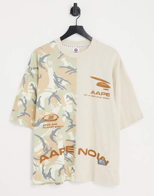 Camiseta beis con estampado de camuflaje dividido de AAPE By A Bathing Ape