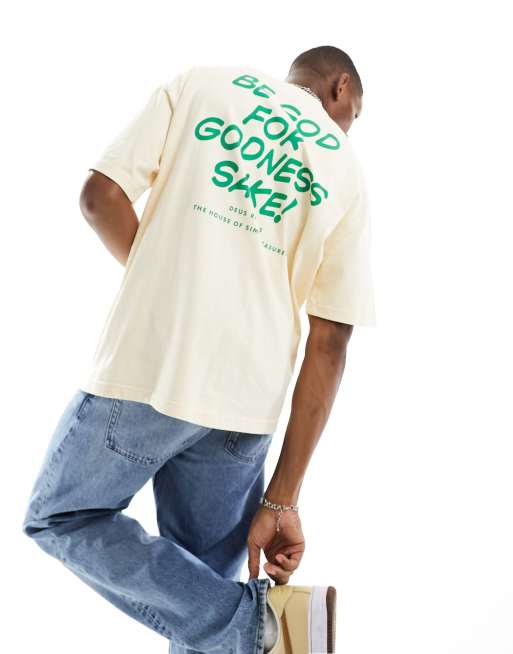 Camiseta beis con estampado de texto de Deus Ex Machina