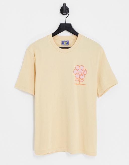 Camiseta beis con estampado en el pecho y la espalda Botanicals de Coney Island Picnic