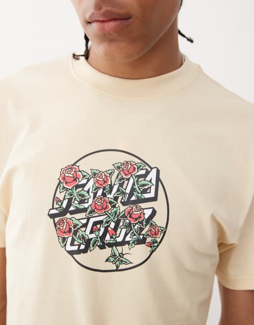 Camiseta beis con estampado gráfico del logo y rosas Stacked Dot de Santa Cruz