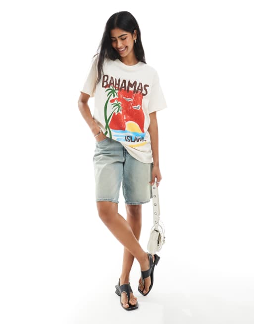 Camiseta beis con estampado gráfico tropical "Bahamas" de Miss Selfridge, 2 de 4