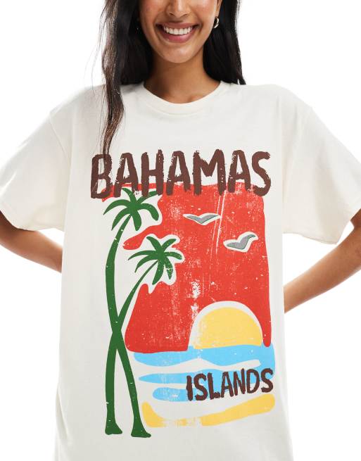 Camiseta beis con estampado gráfico tropical "Bahamas" de Miss Selfridge, 3 de 4