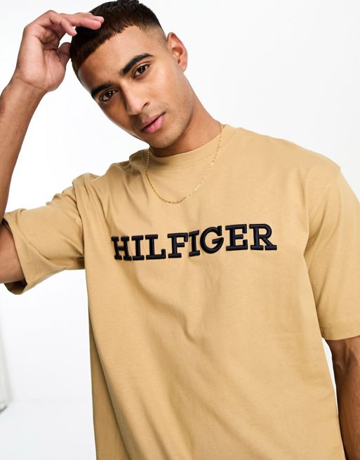 Camiseta Tommy Hilfiger Logo Bordado Bege - Compre Agora