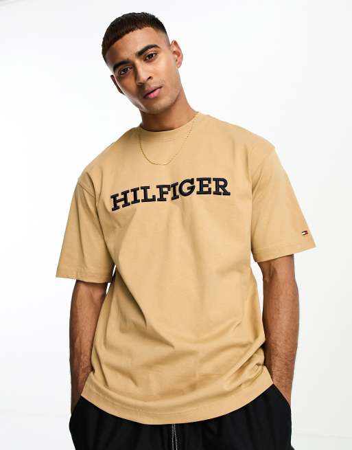 Camiseta Tommy Hilfiger Logo Bordado Bege - Compre Agora