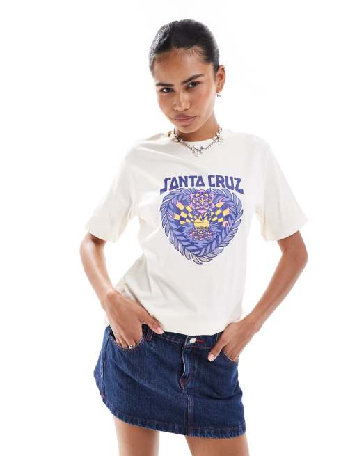 Camiseta beis con logo y estampado gráfico de corazón de Santa Cruz
